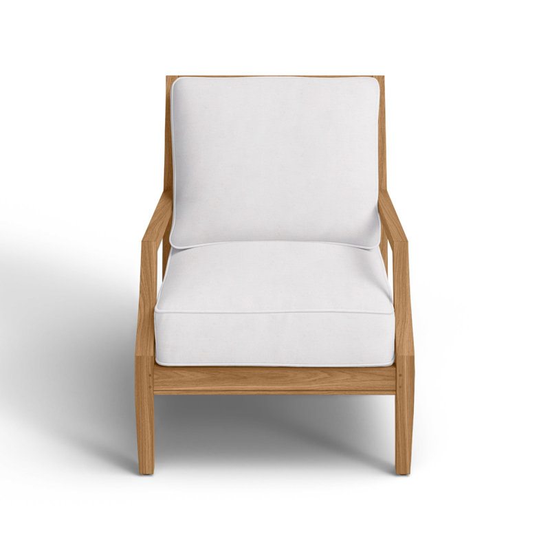 Chaise longue d'extérieur en teck Haley, Sunbrella® ‑ lin neige, Teck naturel, Welt + bourre standard