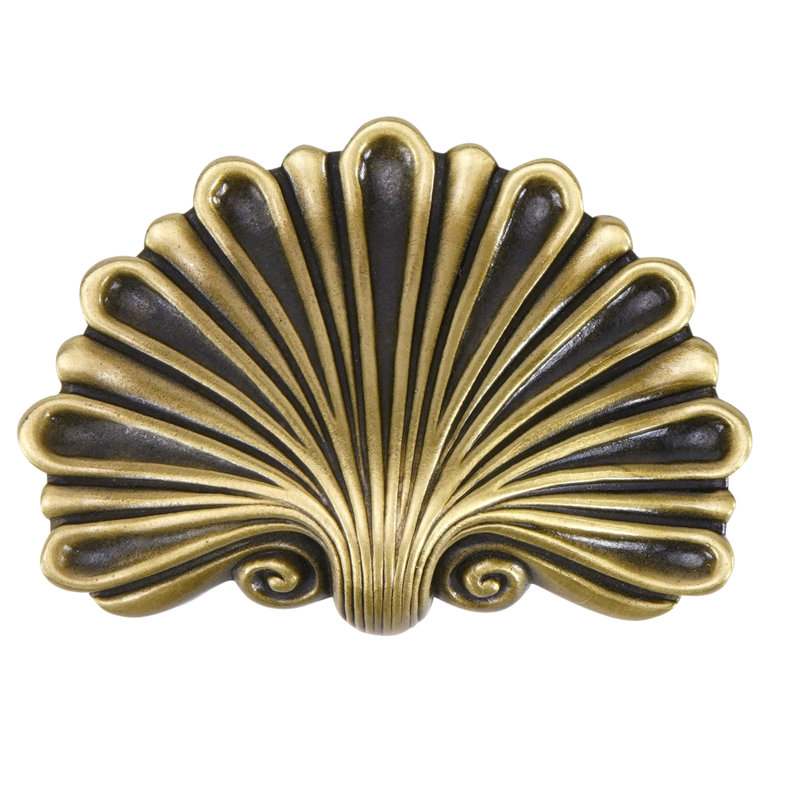 FEDERAL SHELL KNOB IN ANTIQUE NICKEL PLATE, Brass