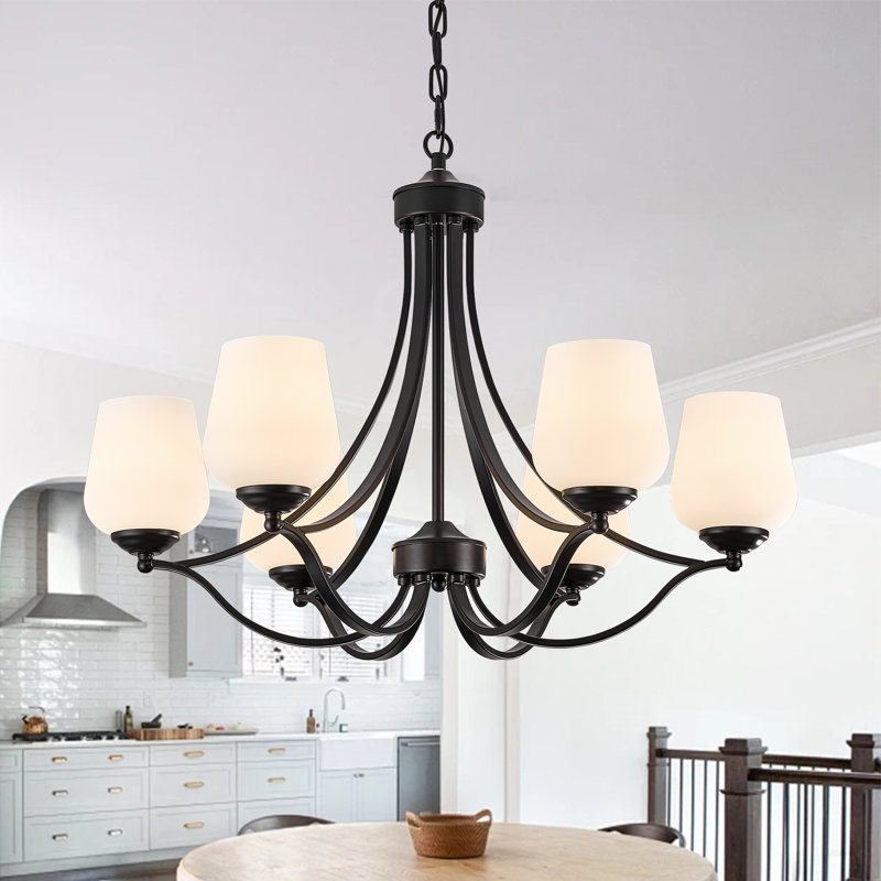 Lustre classique / traditionnel à 6 lumières à intensité variable, Matte Black