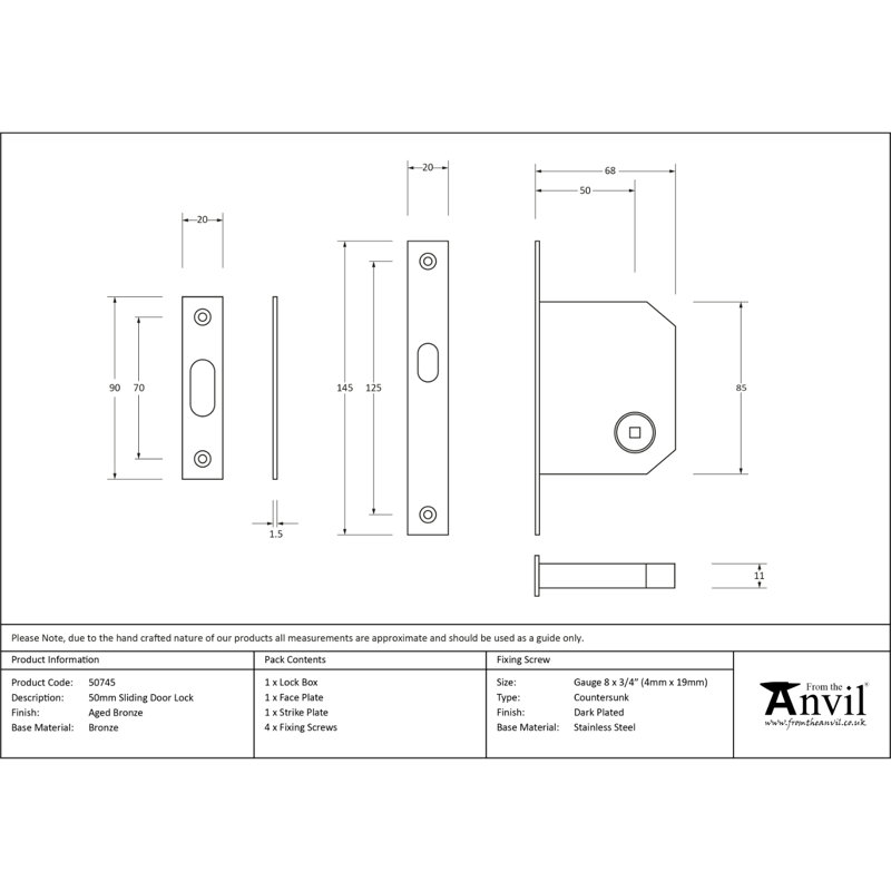 Sliding Door Lock, Aged Bronze