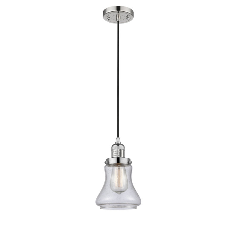 Luminaire suspendu en forme de cloche à 1 lumière Edda, Nickel poli, Transparent, Ampoule DEL 6 watts Vinage
