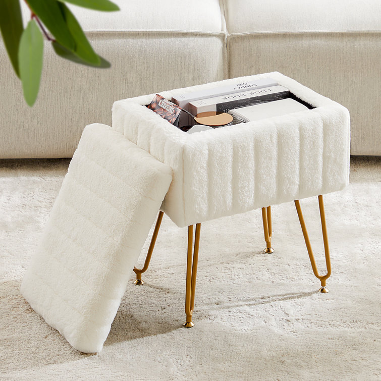 Modern Vanity Stool Chair with 4 Metal Legs, Multiuse Foot Rest for Makeup Room Bedroom