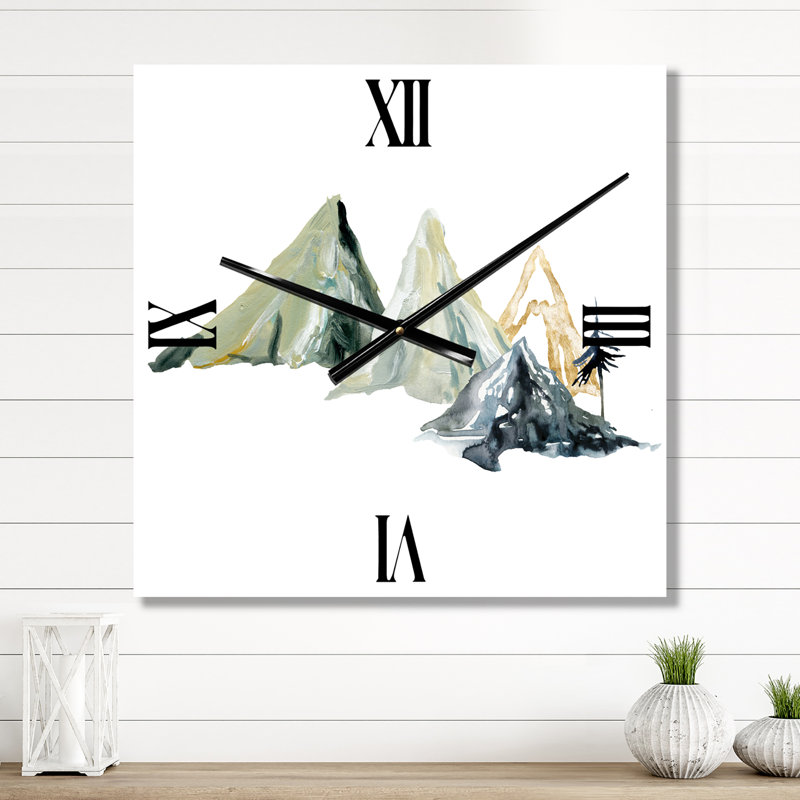 Horloge murale hiver paysage de montagne minimaliste I, Petit