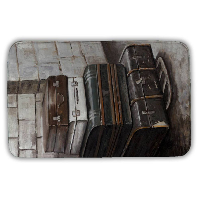 Four old traveling suitcases Bath Mat with Non-Slip Backing - Quick Dry Memory Foam Bathroom Rug - Absorbent - Modern Plush Spa-Style - Machine Washable