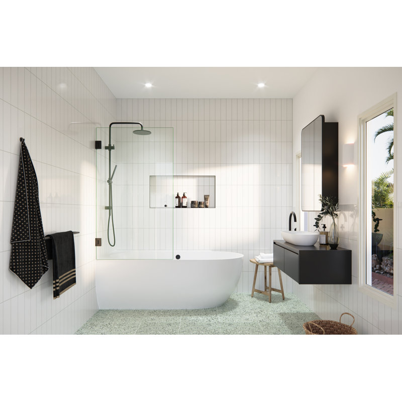 Albedo 31.5 in. x 58 in. Fully Frameless Glass Bathtub Shower Door, Matte Black