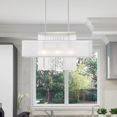 Lustre carré / rectangulaire à 3 lumières avec accents en cristal Hanson
