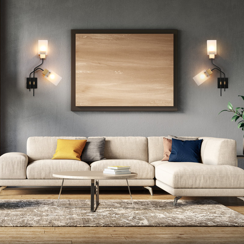 2 - Light Dimmable Modern Black/Brass Frosted Glass Shade Wall Sconce
