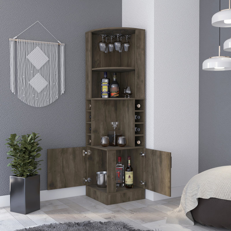 Dark Brown 8 Cabinet With Central Space For Showcasing Wine 2-shelf Bars, Enhancing Aesthetics And Function, Brown