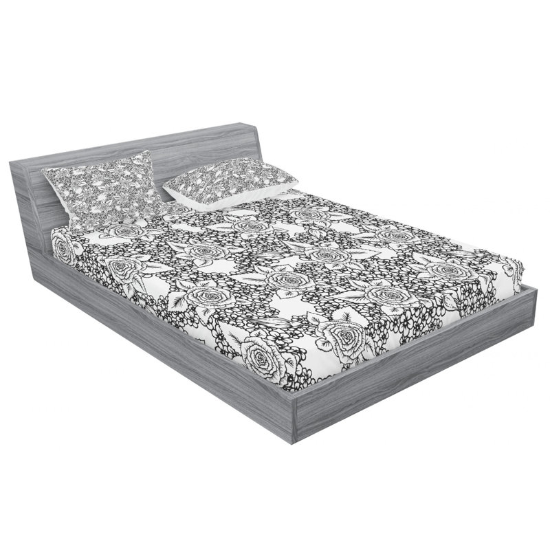 Microfiber Floral Sheet Set, Queen Sheet Set with Fitted Sheet