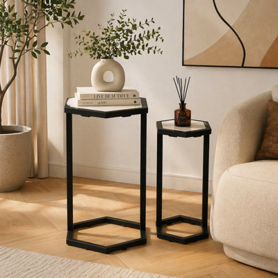 Ensemble de 2 tables d'appoint en marbre