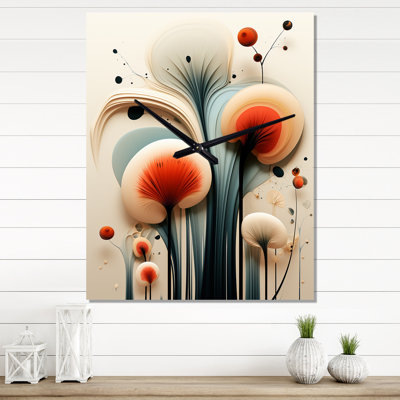 Contemporary Flower On Teal IV - Abstract Botanicals Modern Wall Clock