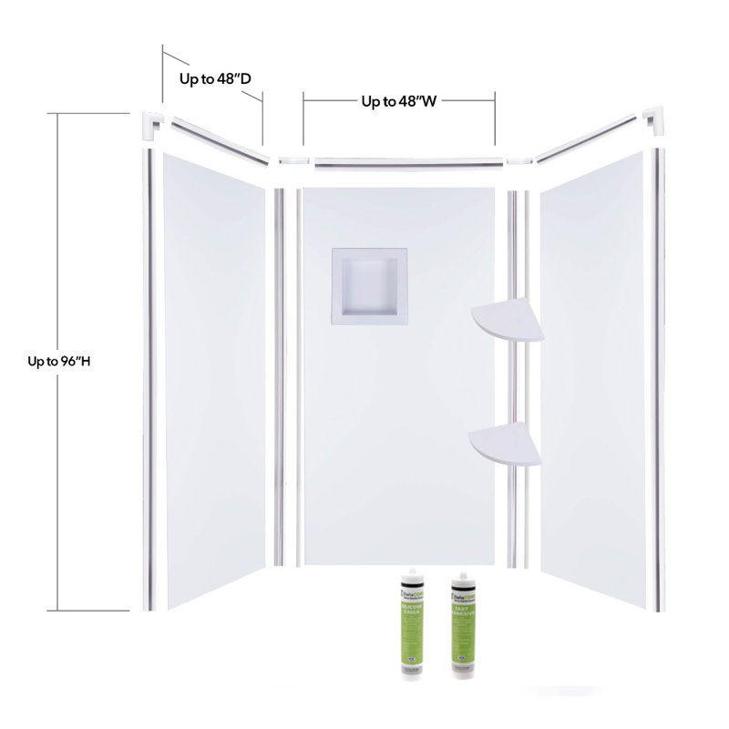 96" H x 48" D Three Panel Shower Surround, White