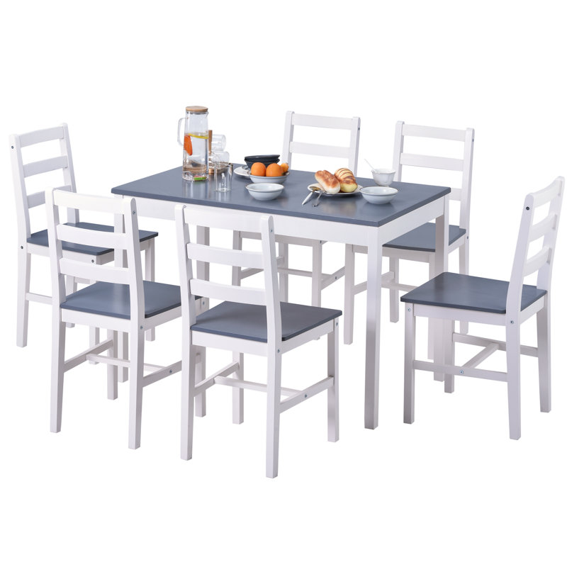 Metoyer Pine Solid Wood Dining Set, Grey, Grey