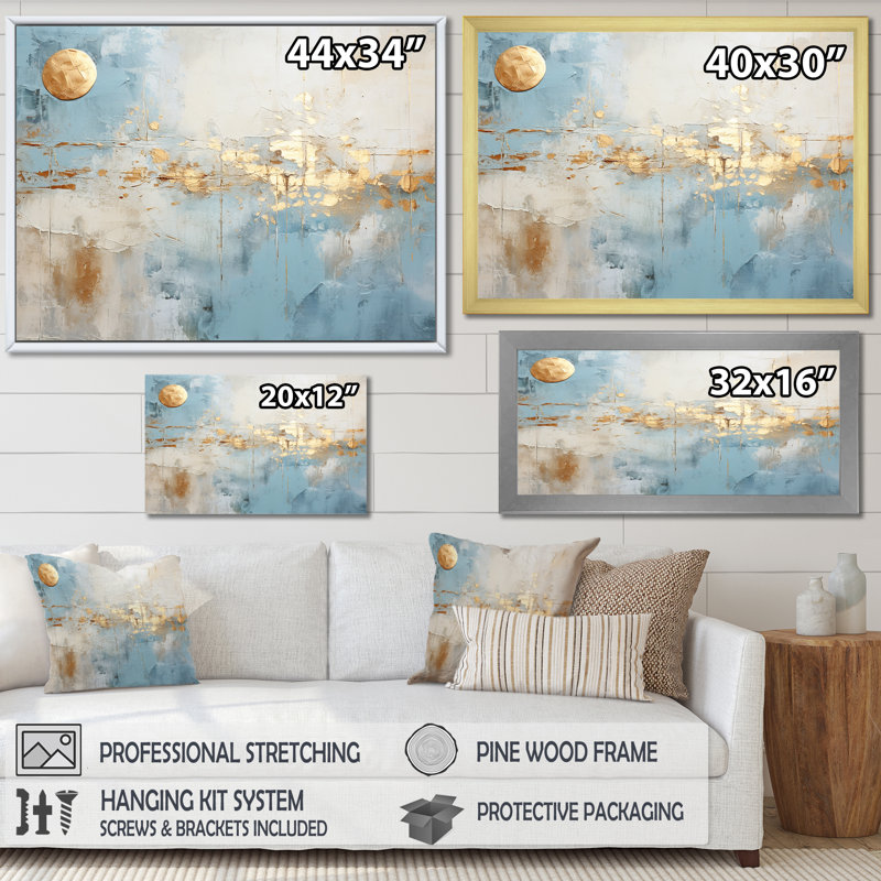 «Blue and Gold Minimal Expression» sur toile, Toile tendue, H 30 po x l 40 po x P 1,5 po