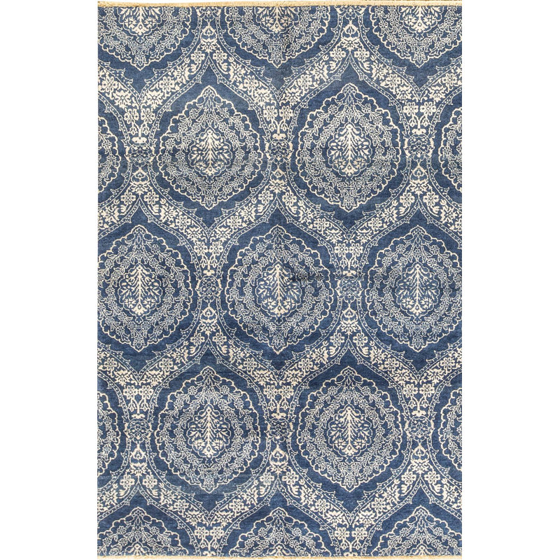Hand-Knotted High-Quality Blue and Silver Area Rug