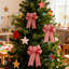 6 pièces décoratives de Noël en toile de jute, nœuds d'arbre de Noël faits à la main, décorations de Noël, carreaux rouges, blancs et noirs-2090609405
