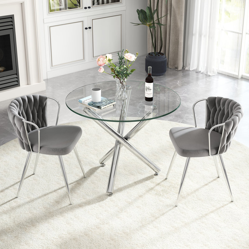 Ensemble de table de salle à manger Elegant, 3 pièces: table, 2 chaises, Gris, Argent argent