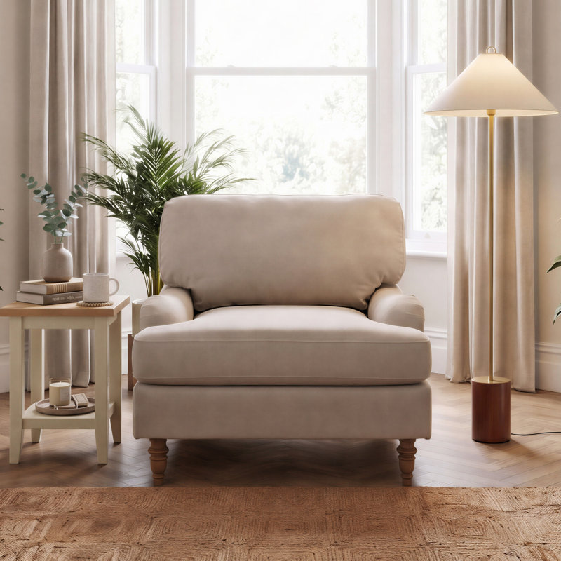 Bernard Upholstered Chenille Armchair, Beige Chenille