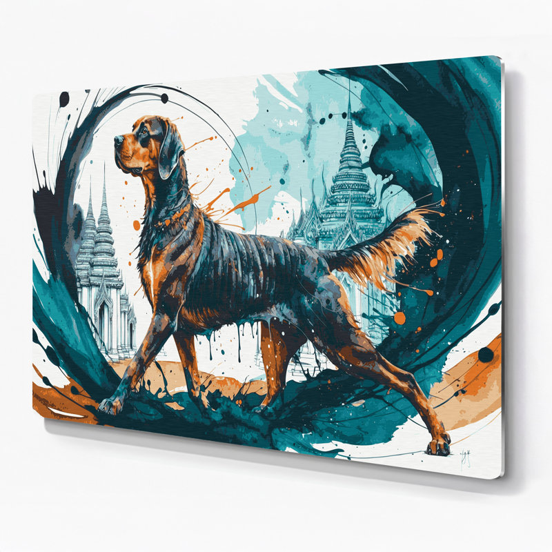 Chiens, art mural bleu en métal Ridgeback, H 8 po x l 10 po