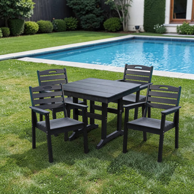 Abigail 5-Piece HDPE Patio Outdoor Dining Set With Arm Chairs With Hot-Embossed Wood Grain