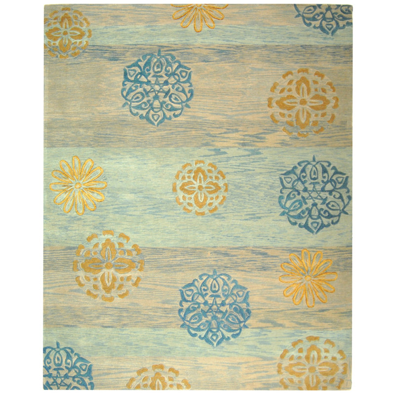 Charbonneau Drive Hand Tufted Wool Pile Floral Rug, Rectangle 7'6" x 9'6"