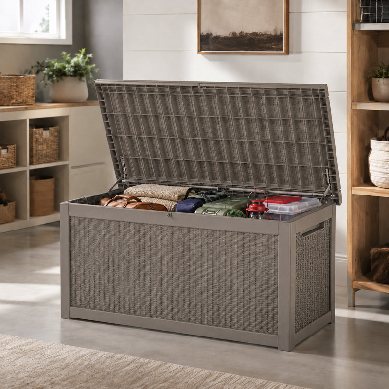 330 Gallon Large Durable Outdoor Storage and Weather Resistant Resin Deck Box, Gray