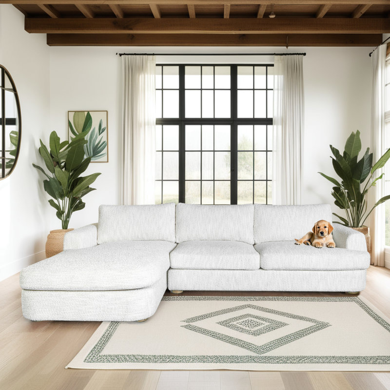 Couvercle de 123 po Canapé modulaire avec accoudoirs arrondis, Polyester blanc, Orienté à gauche (vu de face)