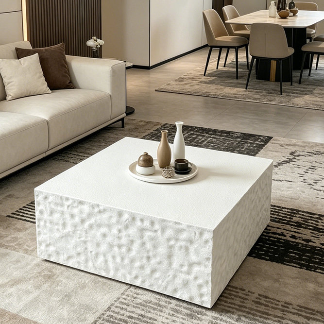 Table basse carrée, H 13,98 po x l 27,56 po x P 27,56 po, Blanc crémeux