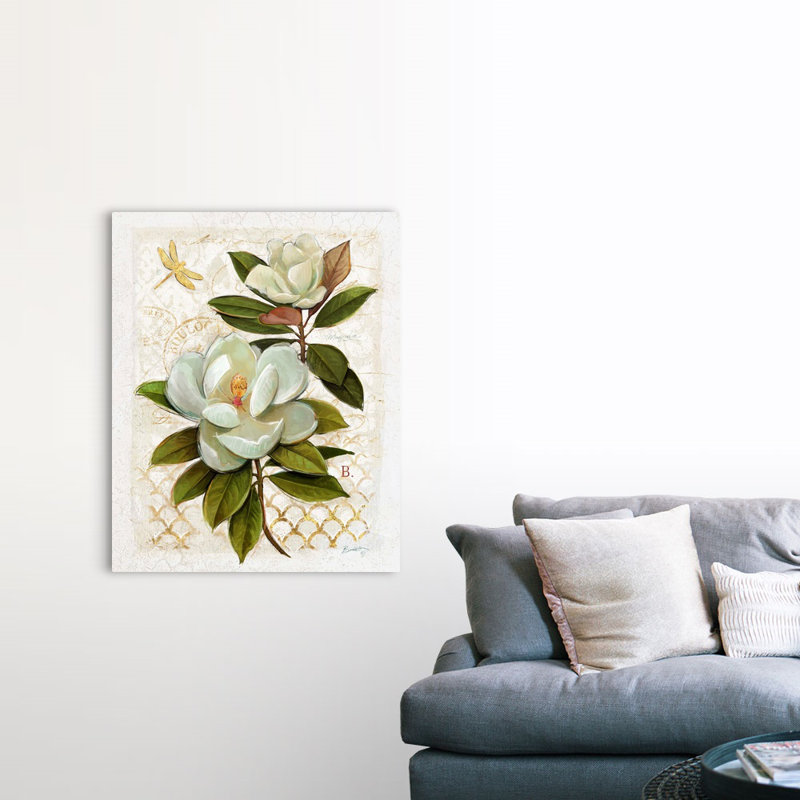«Heirloom Magnolia» sur toile grise, Toile tendue, H 36 po x l 45 po x P 1,25 po