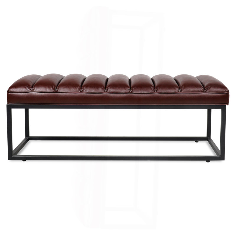 Lubbert Faux Leather Bench, Dark Brown, Metal