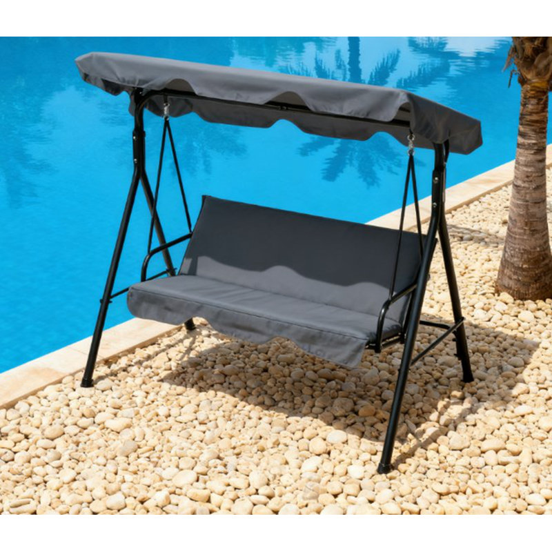 Fauteuil à baldaquin inclinable réglable, balancelle de patio extérieur avec coussin, support à cadre en acier, pour patio, jardin