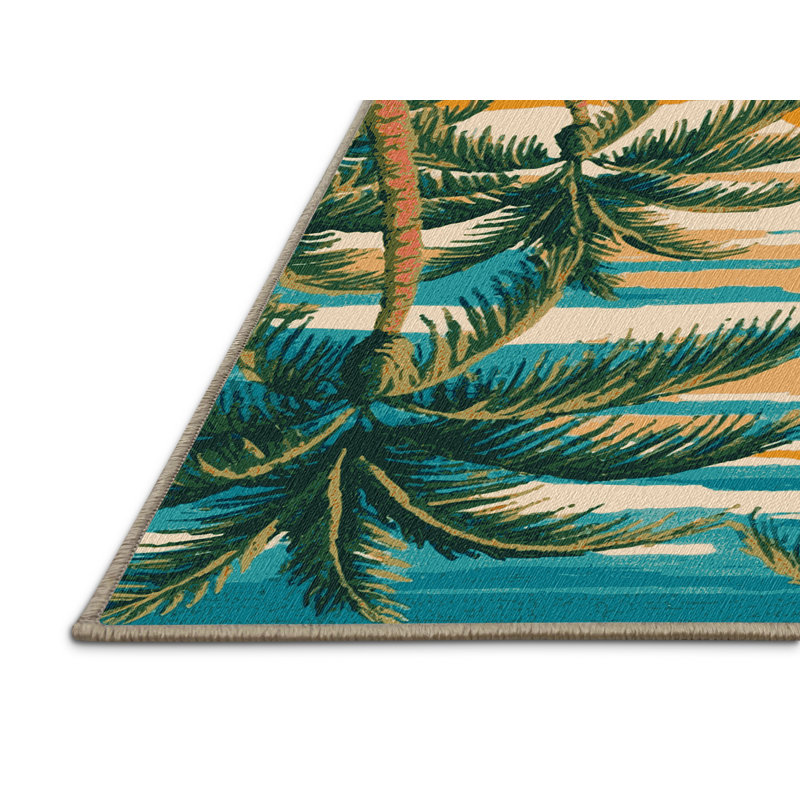 Washable Beach Scenes Hawaiian Area Rug, Square 4'