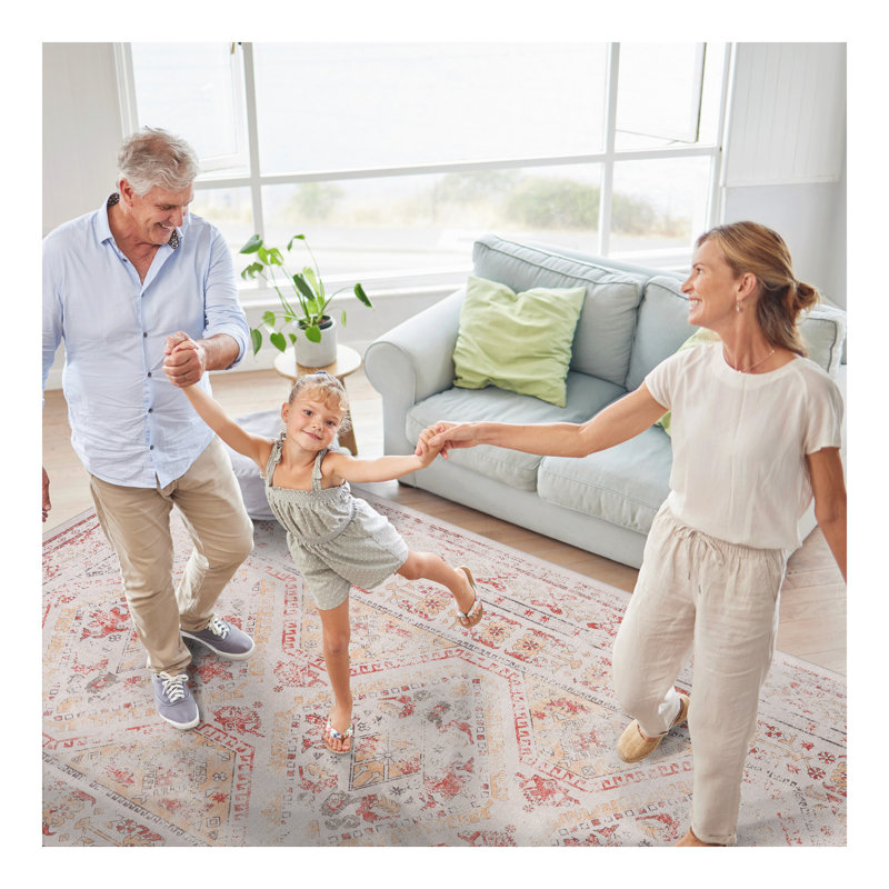 Area Rug 3x5, Washable Rug, Low-Pile, Non-Slip, Non-Shedding, Foldable, Kid & Pet Friendly - Area Rugs for living room, bedroom, kitchen (Beige, 3' x 5')
