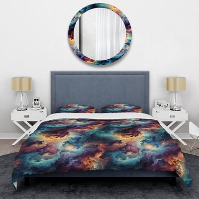 Plaid Galaxy Multicolor Expedition - Ensemble de housse de couette damassé