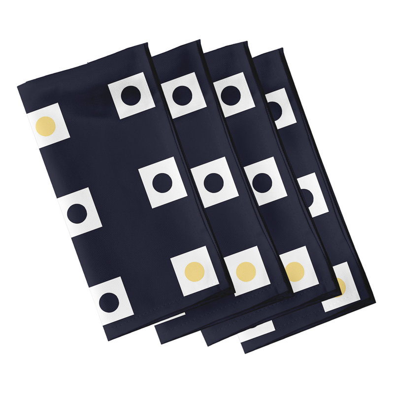 Polyester Geometric Square Napkin, 18" W x 18" L, Navy Blue / Yellow