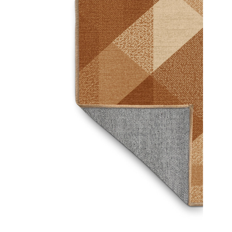 Tapis traditionnel en tissu écossais lavable à la machine Manhasset - brun clair, 3x5