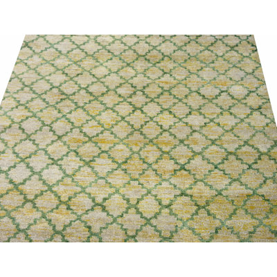 5X8 Modern Lattice Hand-Knotted Silk Rug