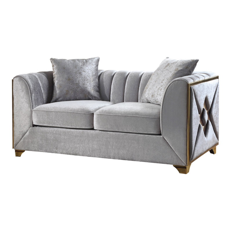 Arron 68'' Upholstered Loveseat, Silver Velvet