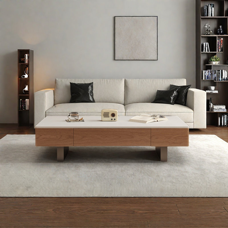 Table basse Vintage Rock, H 13,8 po x L 55,1 po x l 27,6 po, Blanc