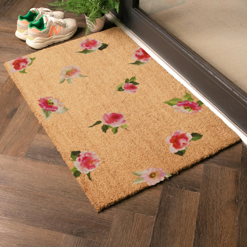 Watercolour Flowers Coir Doormat, 60cm W x 90cm L