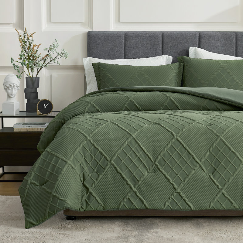 Luxeweave Jacquard Comforter Set For All Season, Twin Comforter + 1 Standard Pillowcase, Green
