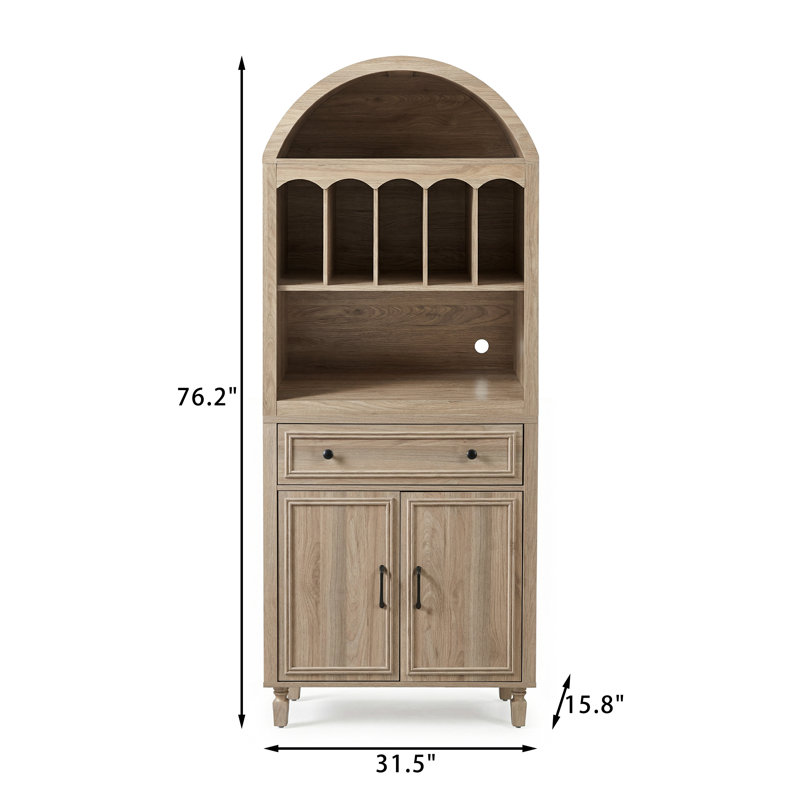 Armoire de cuisine cintrée de 76,2 pouces de haut avec vaisselier, tiroir et portes, Light Oak