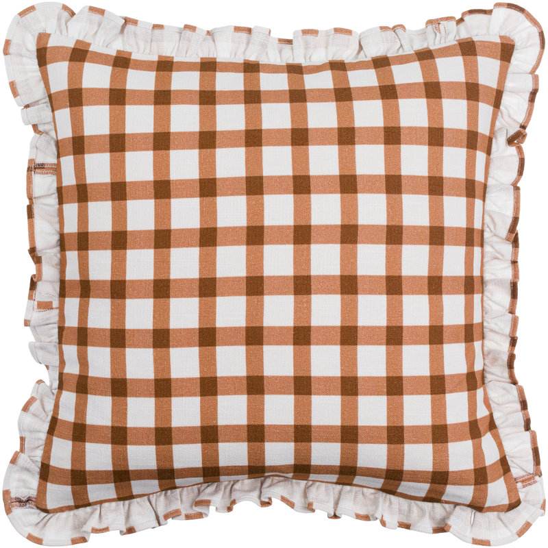 Coussin décoratif en coton Zeppelin, Polyester / bourre de polyester, 20 po x 20 po, Tissu écossais orange