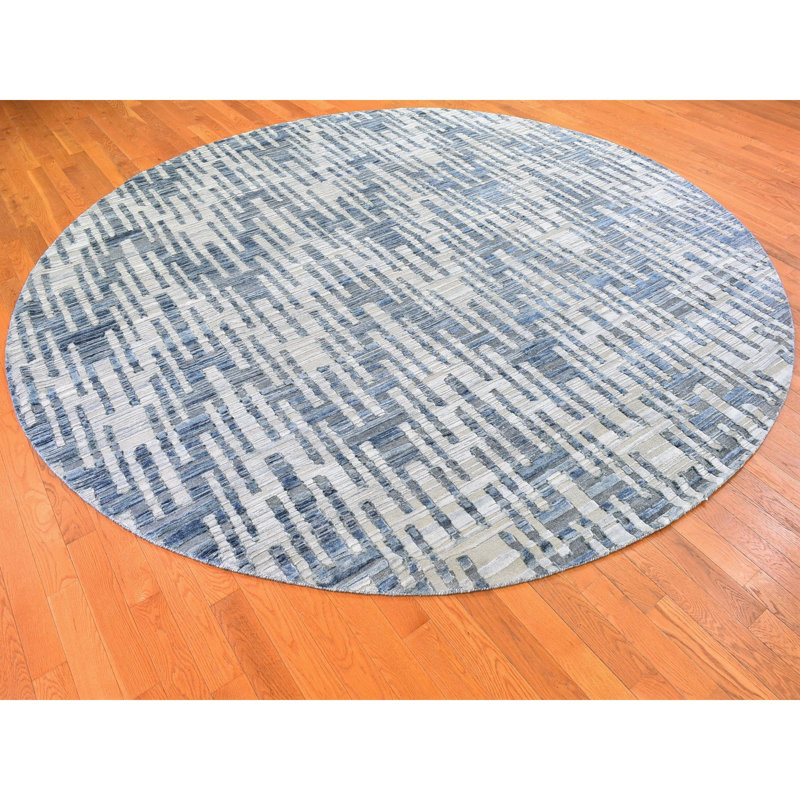 Tapis rond à motif zigzag en soie pure et en laine texturée 10 pi 1 po x 10 pi 1 po 14AD6223C8364B9185E6206D7F715BA2