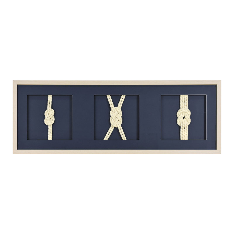 Framed Nautical Rope Shadow Box Wall Art 37" x 13" - Coastal Beach Decor with 3D Sailor Knot Design for Living Room, Bathroom, Bedroom or Beach House