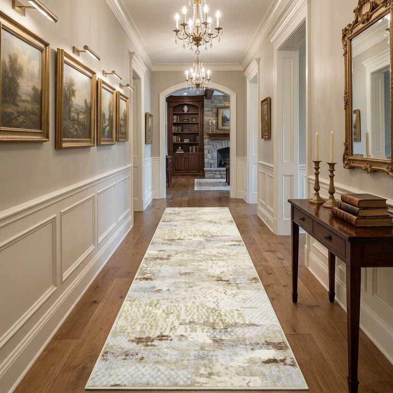 2'x6' Boho Abstract Machine Washable Runner Rug with Non-Slip Rubber Backing - Low-Pile, Stain Resistant Carpet for Hallway, Kitchen, Entryway