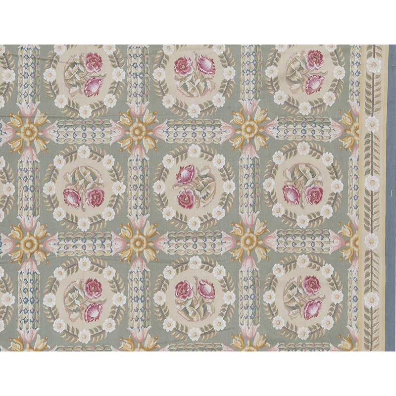 Hand-Knotted High-Quality Green and Beige Area Rug