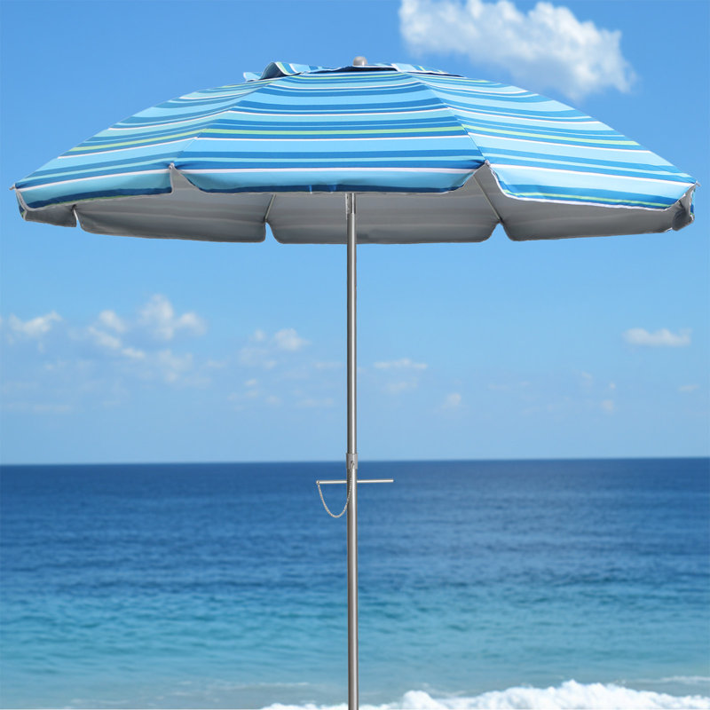 Parasol de plage inclinable 84 po, Bleu / rayures vertes