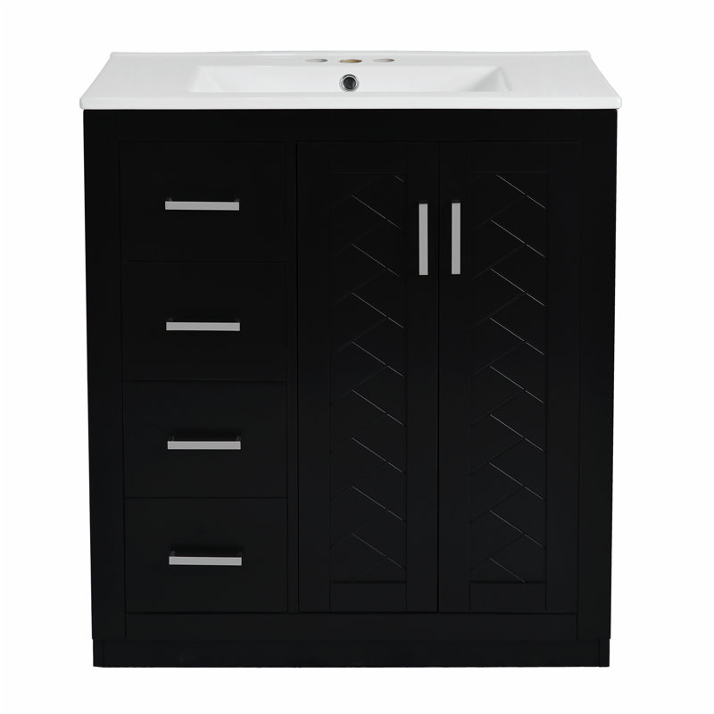 Meuble-lavabo 30 po avec lavabo, Noir, Argent argent