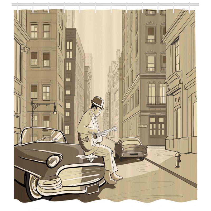 Guitarist New York Shower Curtain Set, 84" H x 69" W